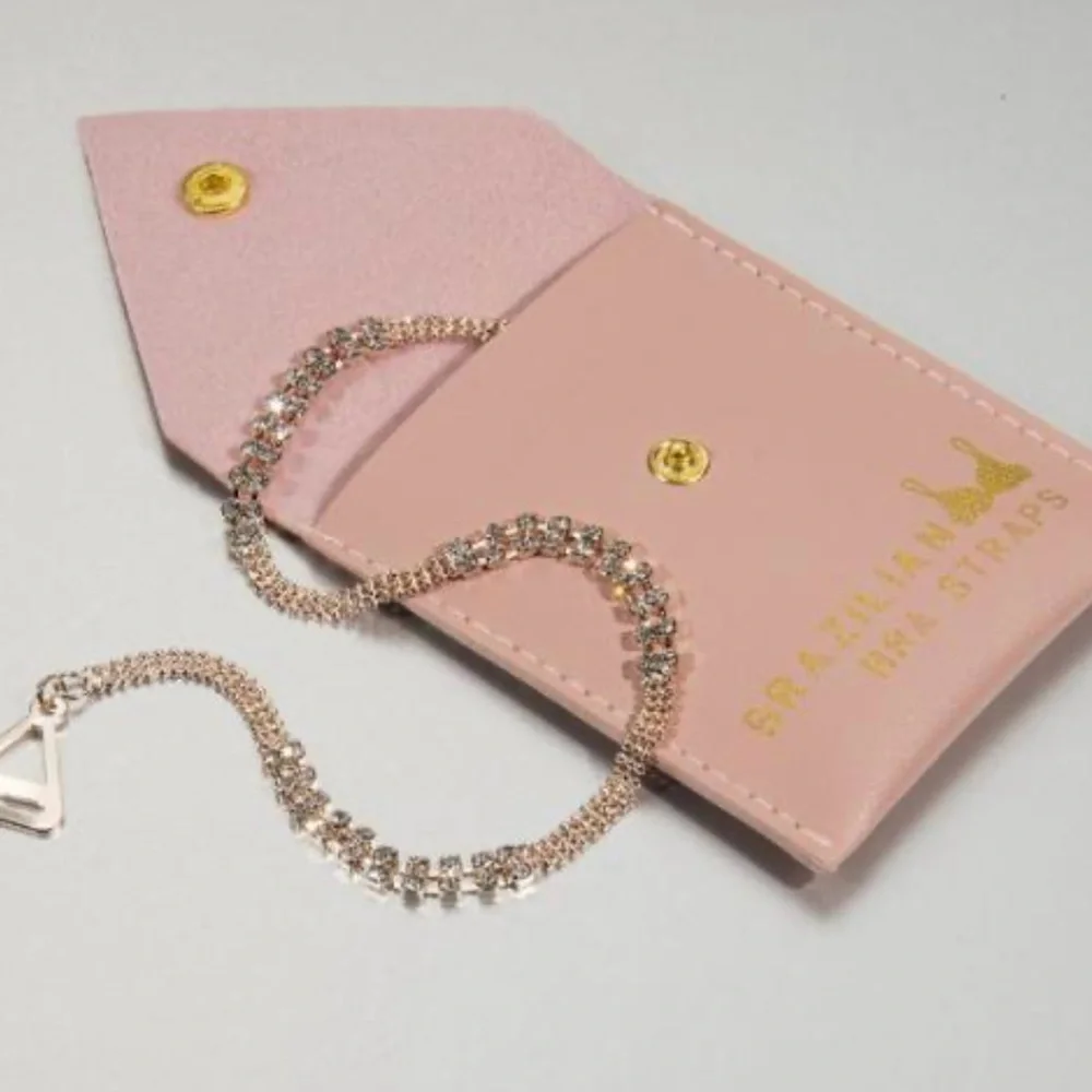 NWT Brazilian‎ Straps fits Any Strapless Bra rose gold chain w crystals New-$34